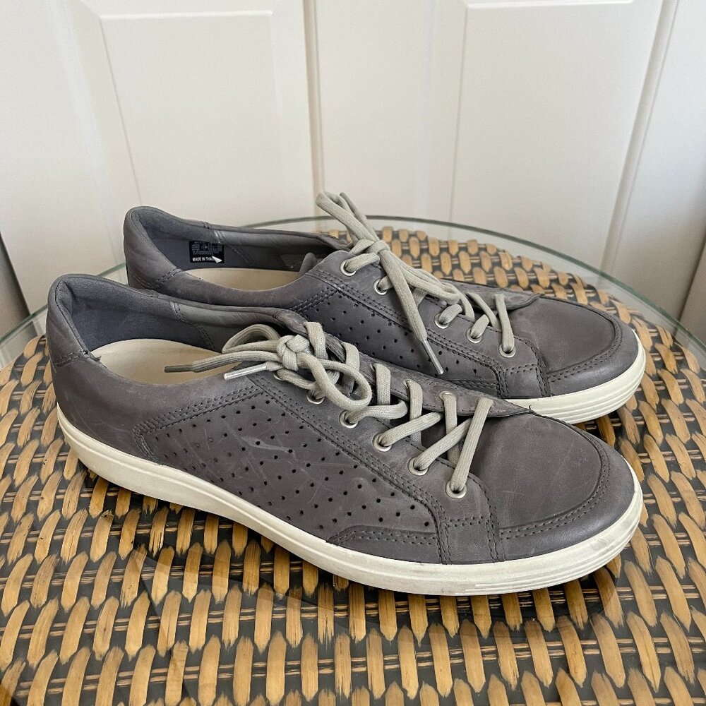 Grey White Ecco Leather Lace Up Sneakers Men's 12